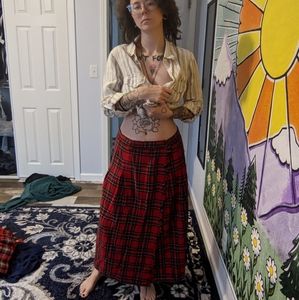 Long plaid wrap skirt